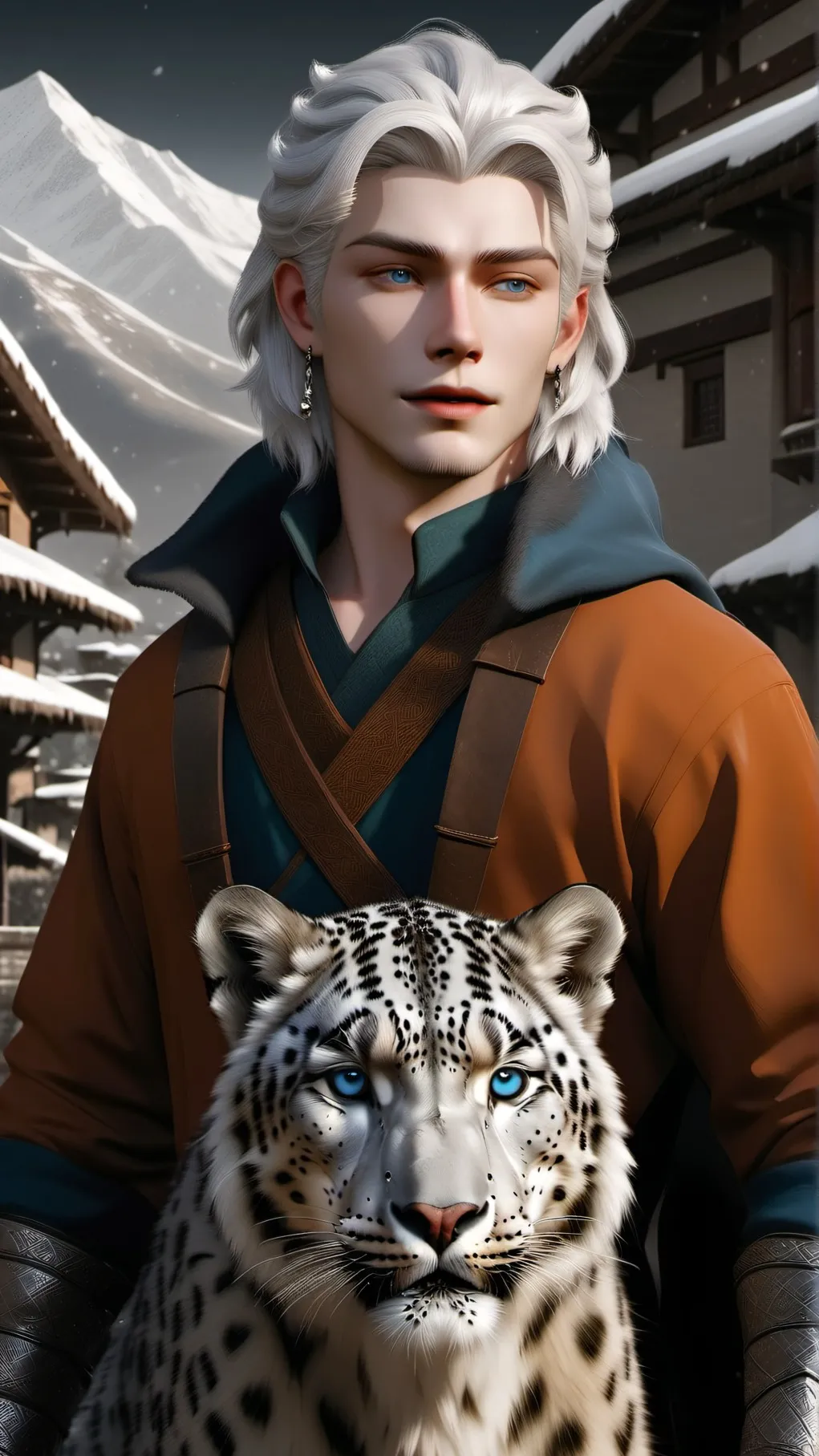 ai character: Through snow background