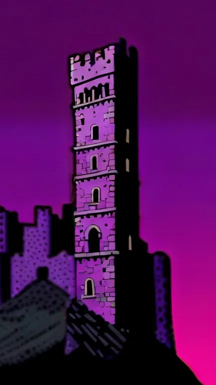 ai character: crumbling tower background