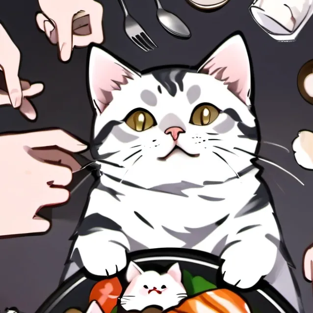 chat with ai character: cat stealing food