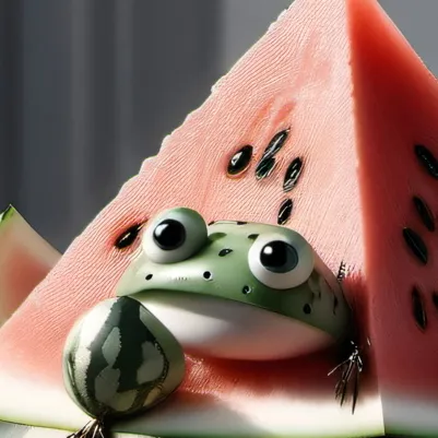 chat with ai character: Water melon frog