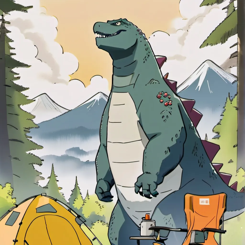 chat with ai character: Godzilla camp trip