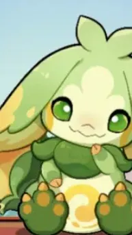 ai character: Baby green saurian background