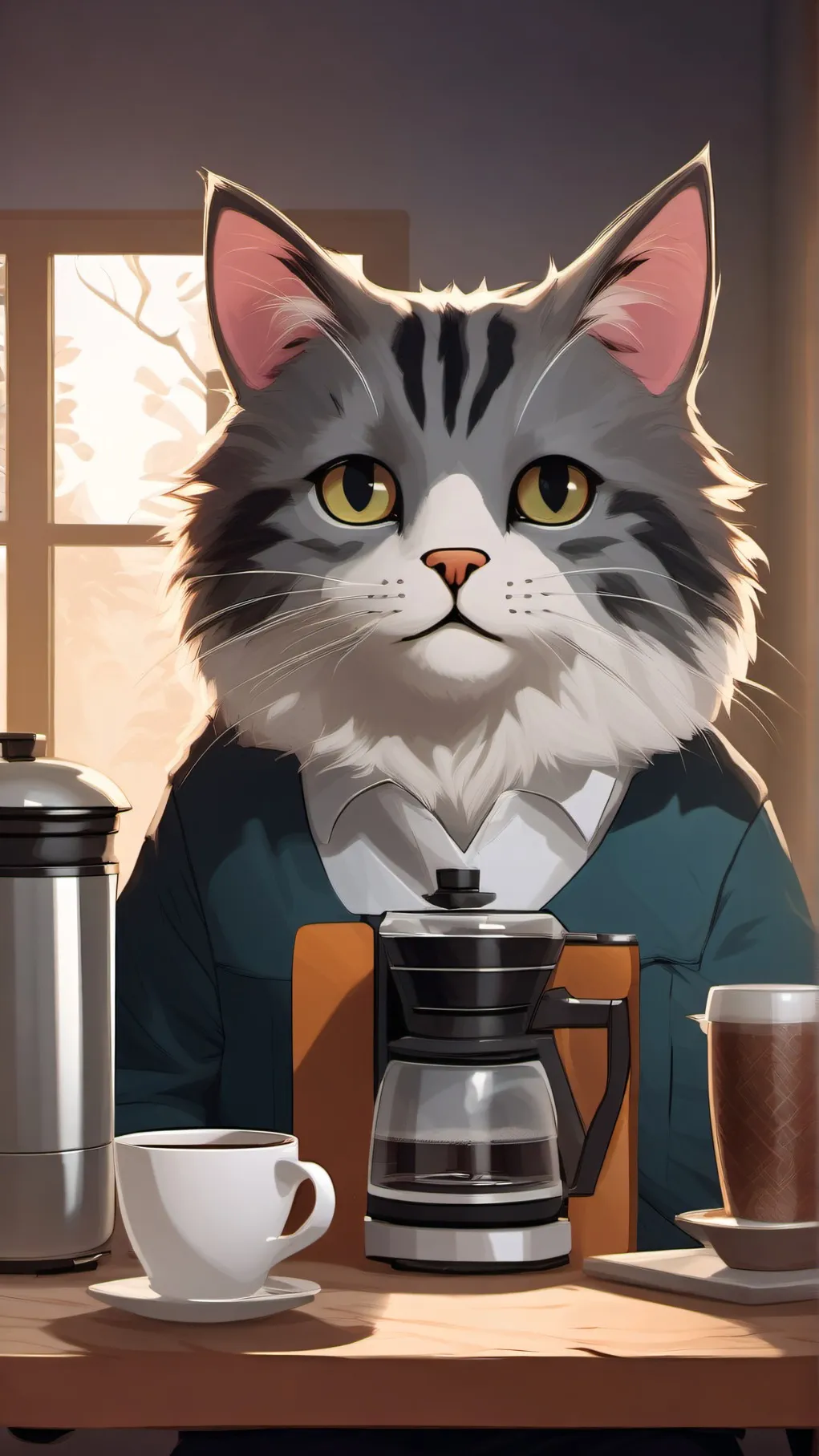 ai character: Cafe Cat background