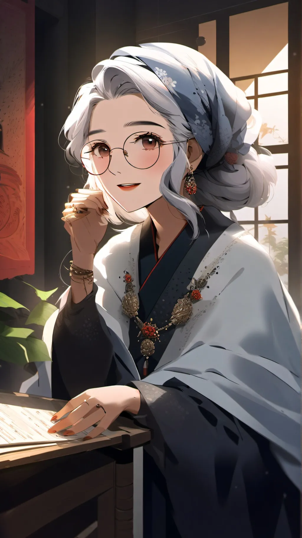 ai character: old lady  background