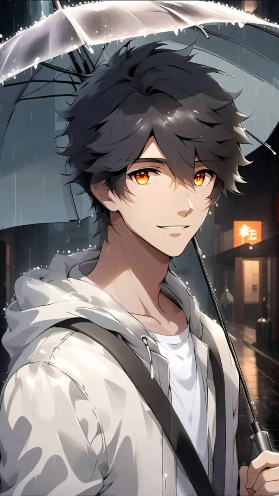 ai character: Sous un parapluie background