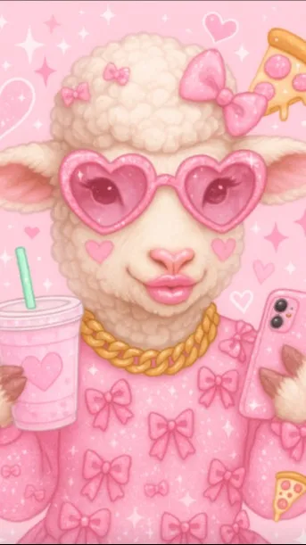 ai character: Preppy Sheep😍👛👜 background
