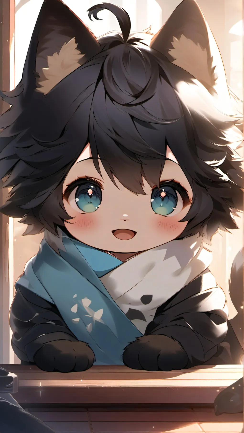 ai character: half Cat half baby background