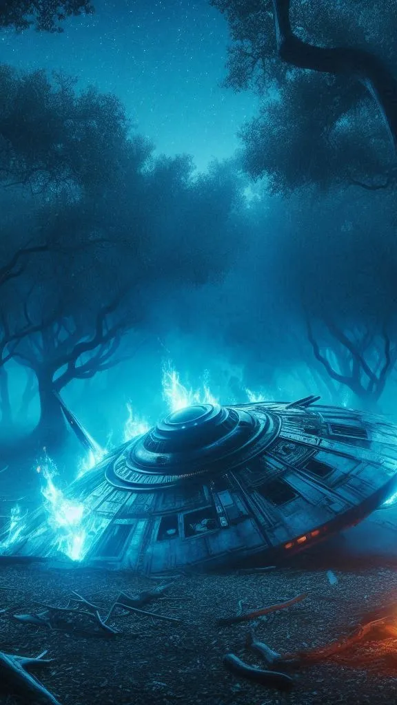 ai character: crashed UFO ship background