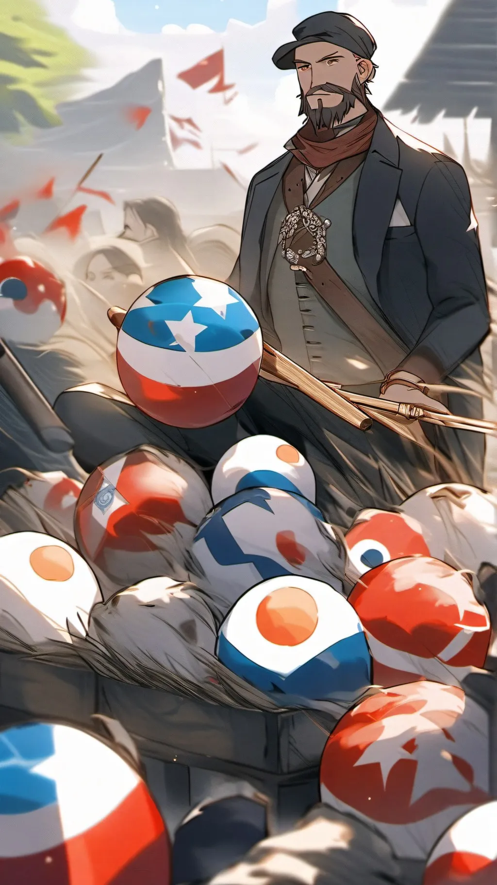 ai character: Countryballs chase background