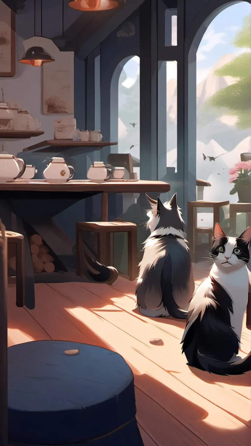 ai character: Cat cafe background