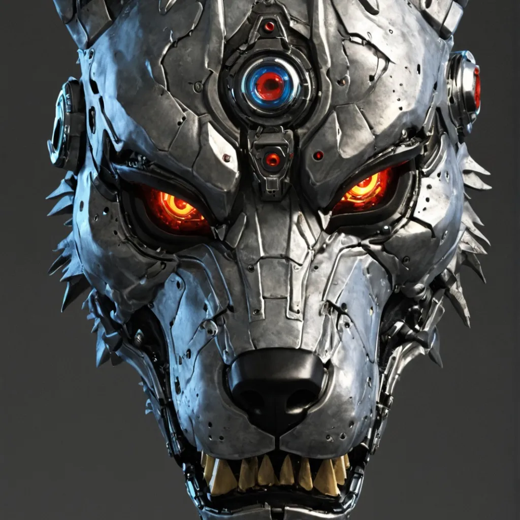 chat with ai character: Cyborg wolf mask