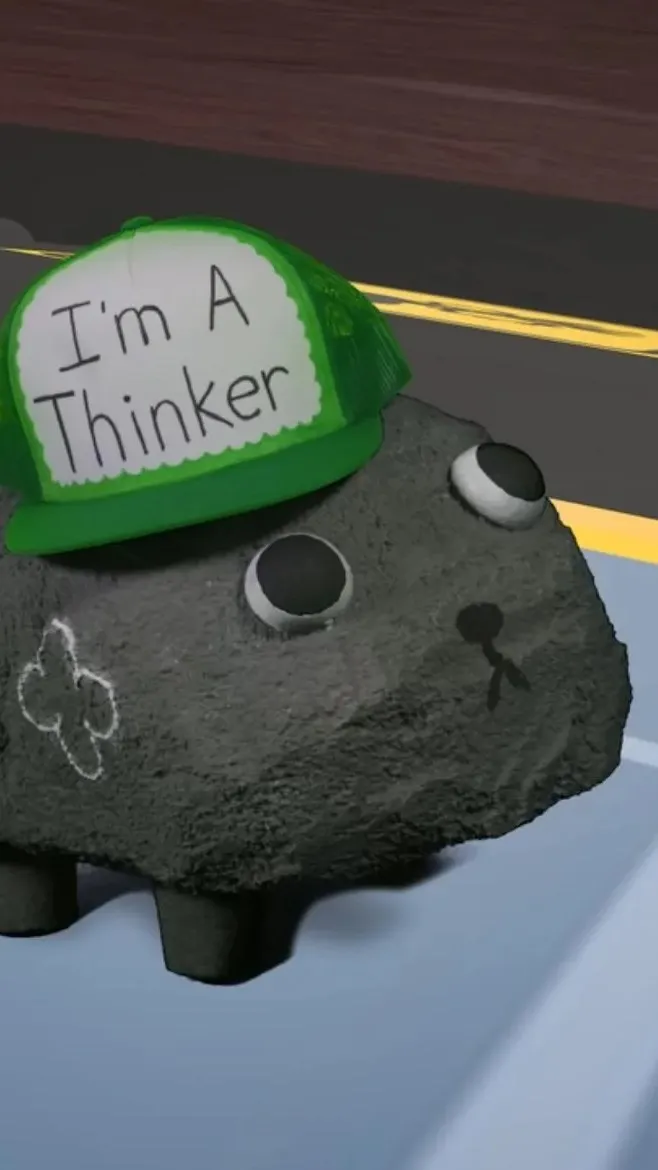 ai character: pebblethinkingcap background