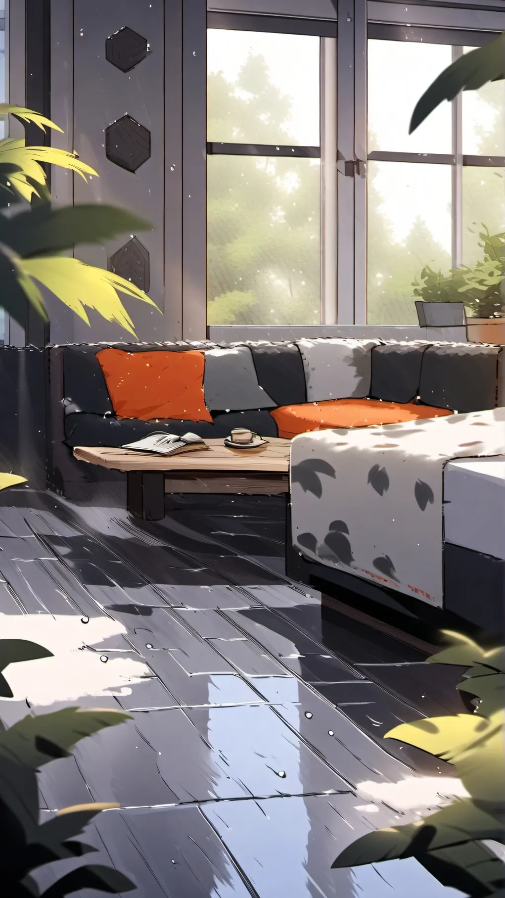 ai character: ♬~HH Rainy Day background