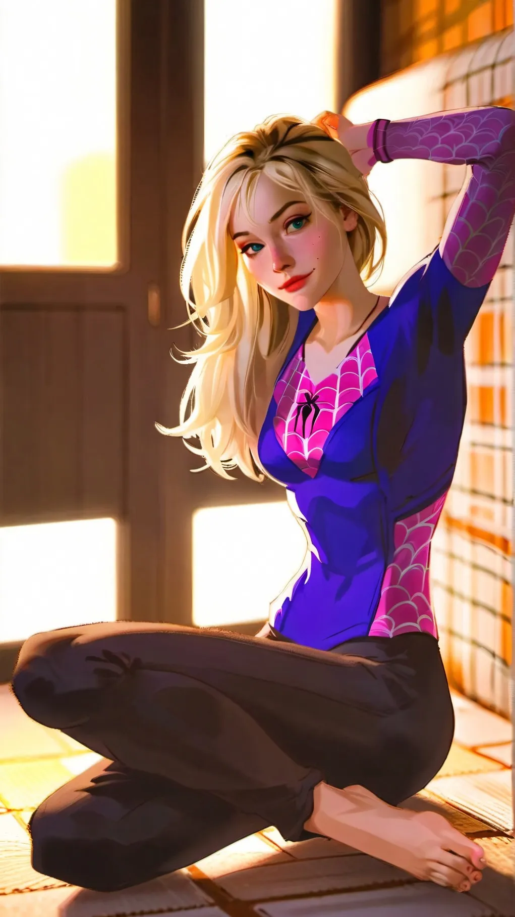 ai character: Spider-Gwen lowe background