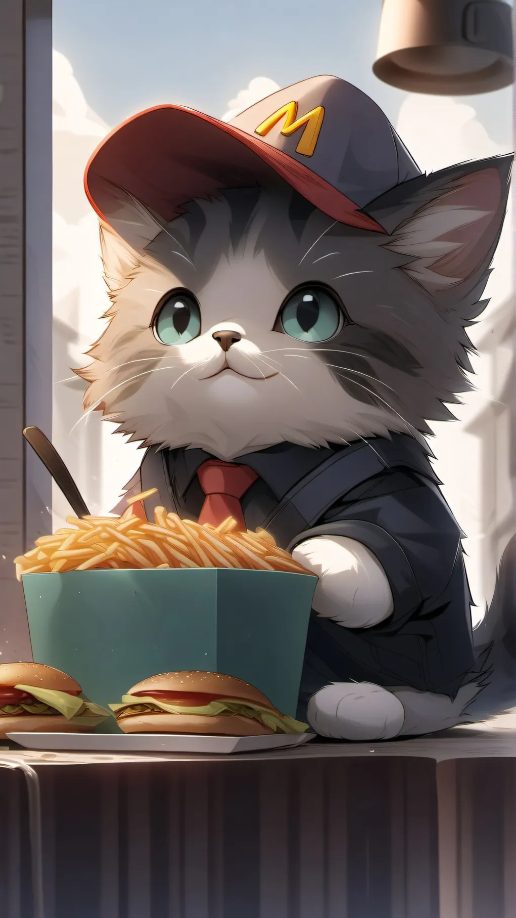 ai character: McDonald cat  background