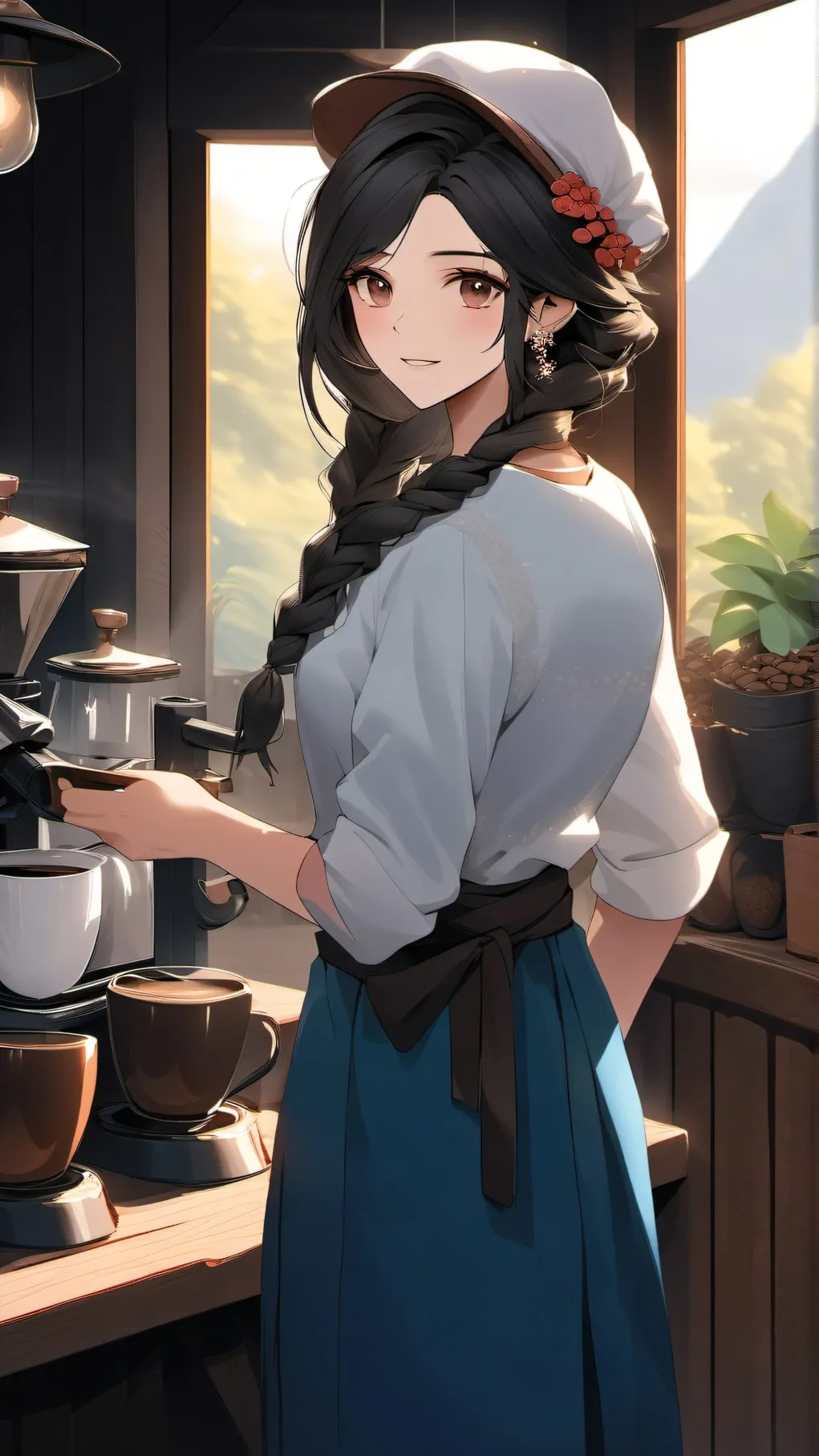 ai character: Coffee worker background