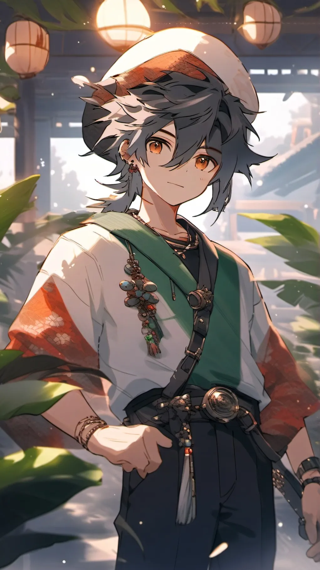 ai character: chameleon boy-Leaf background