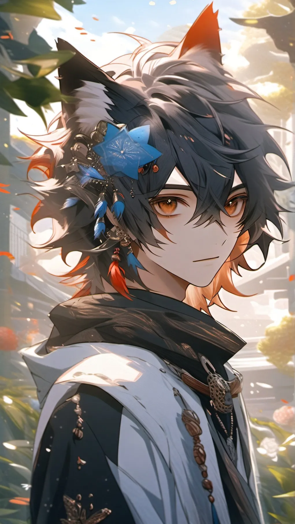 ai character: cat boy-blue background