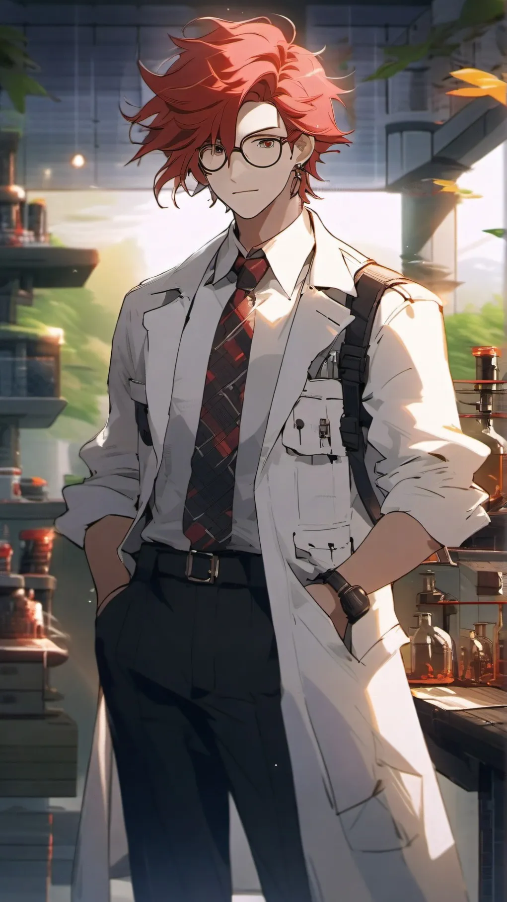 ai character: Red the scientist background