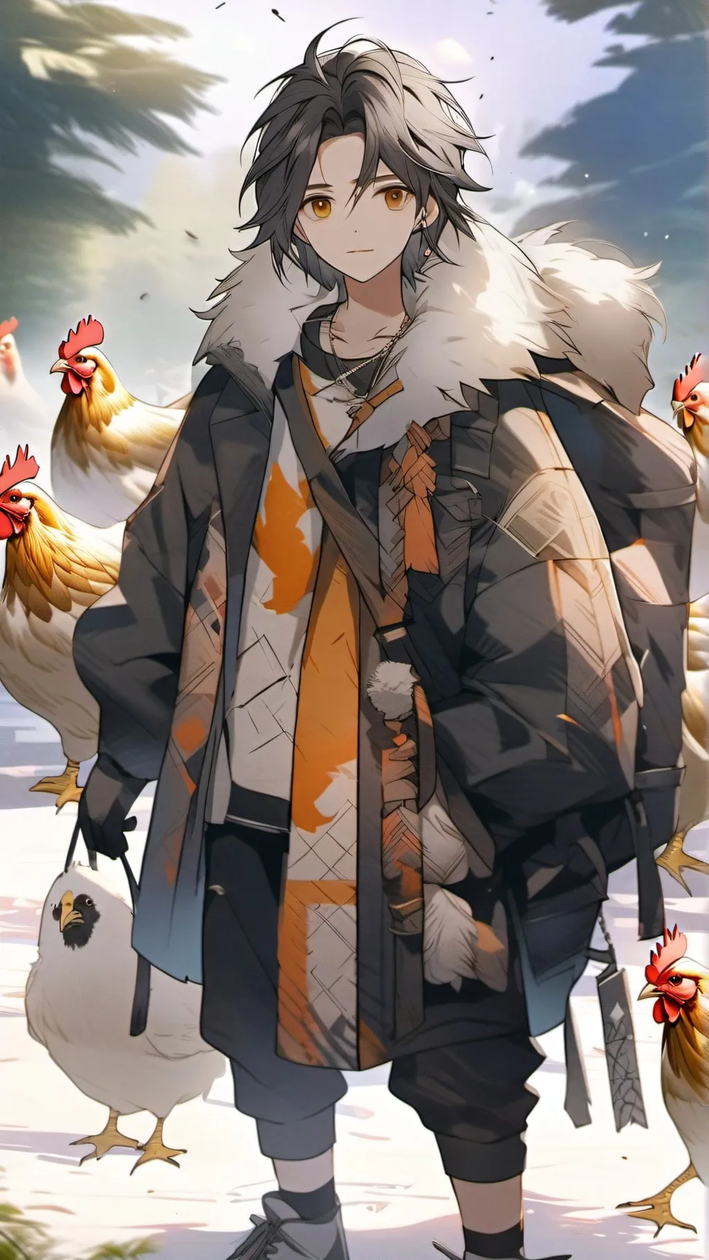 ai character: chicken shelly background