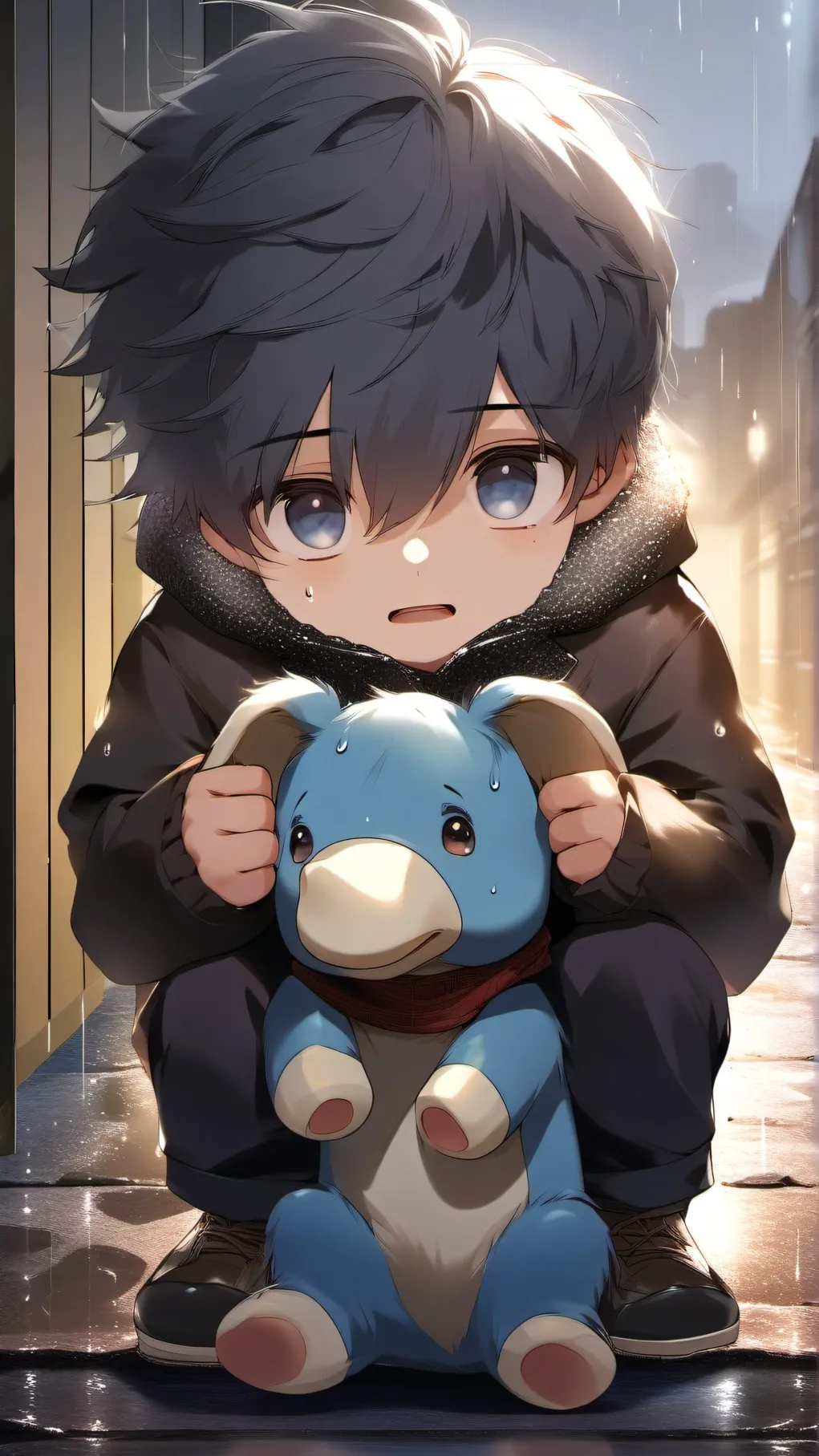 ai character: Cute orphan boy background