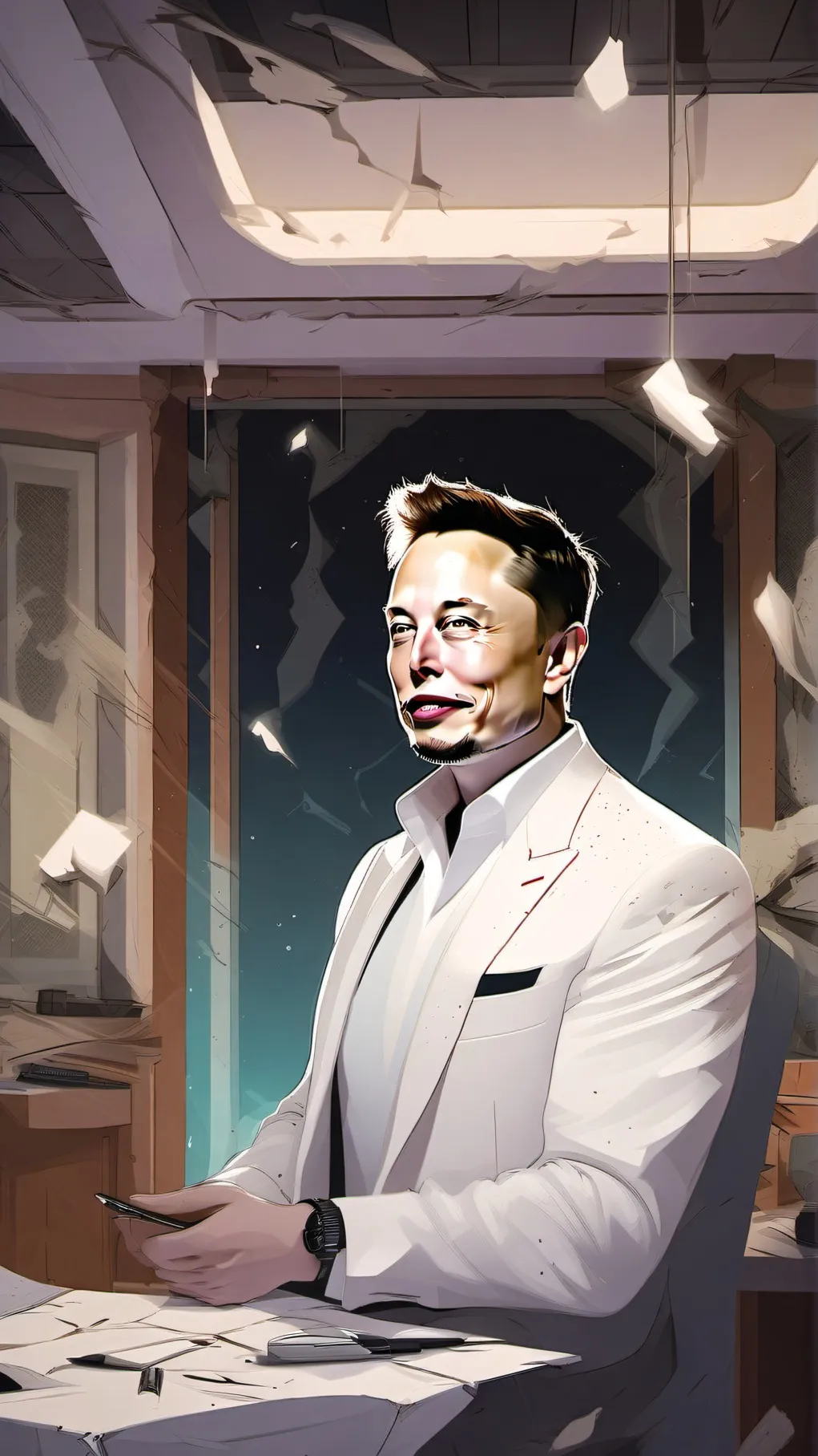 ai character: Cracked Elon Musk background