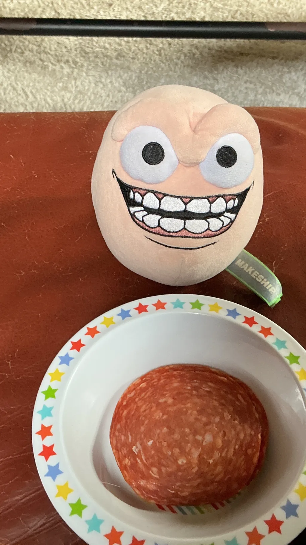 ai character: Gef plushie  background