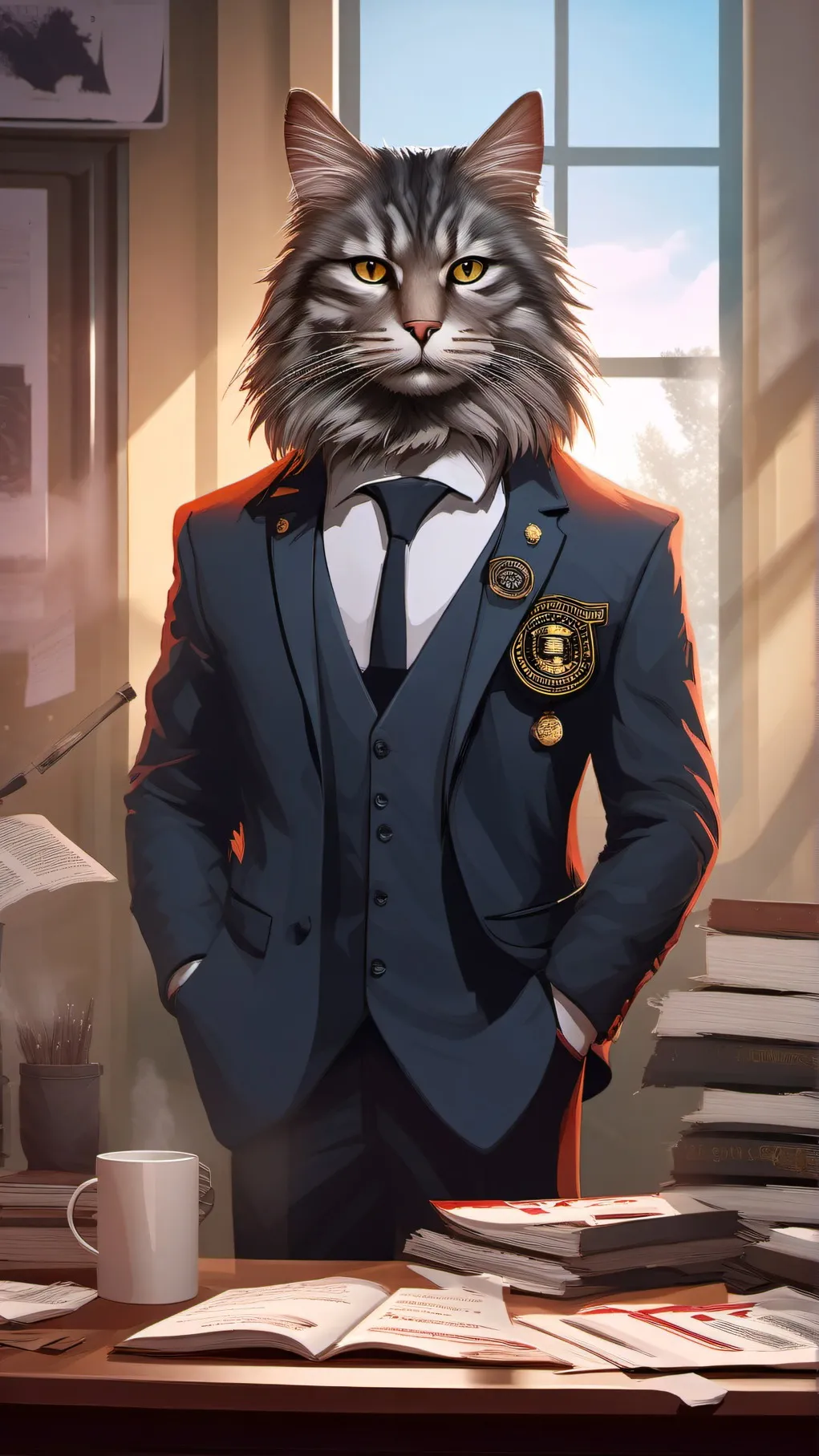 ai character: FBI Cat background