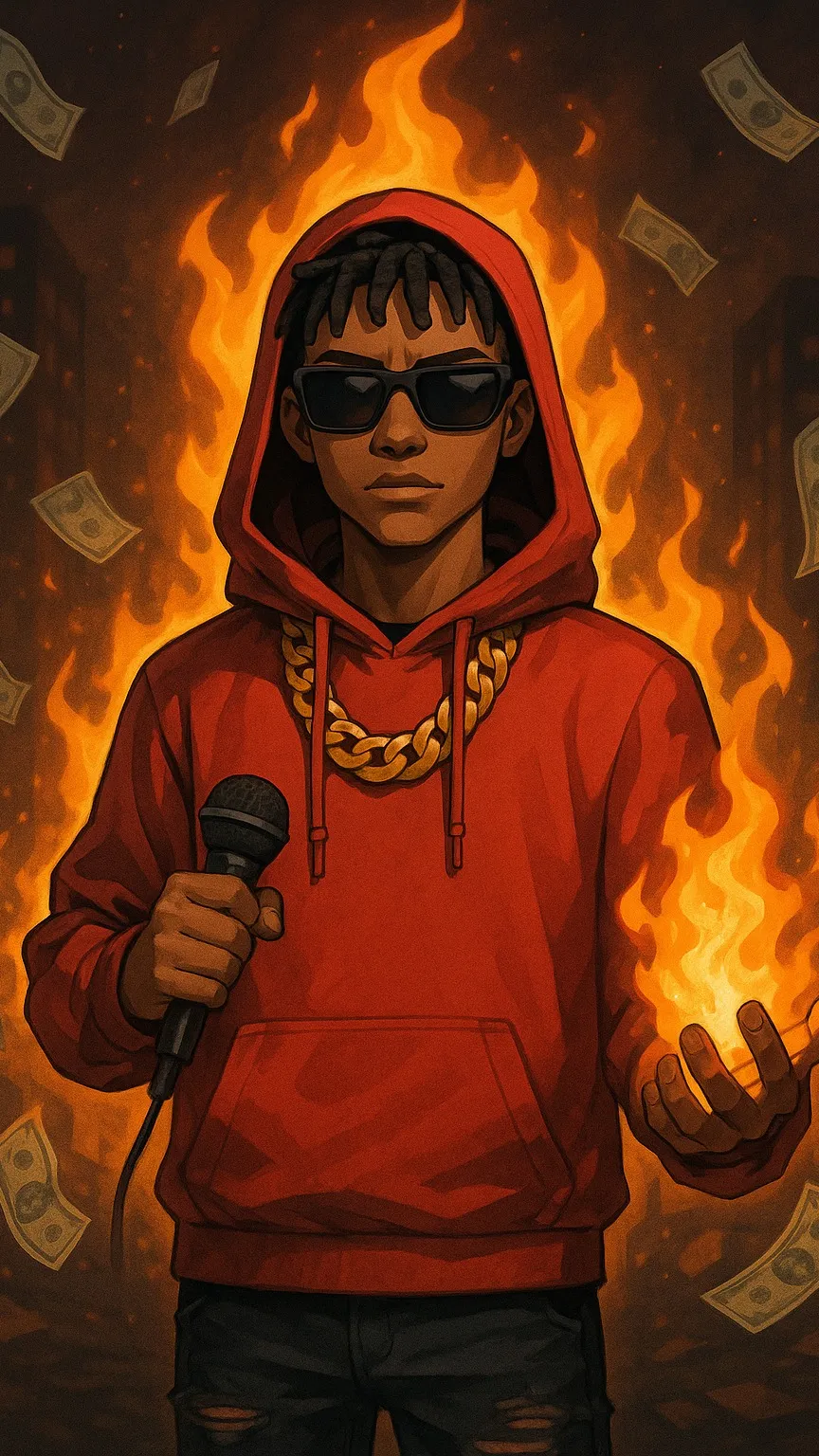 ai character:  Lil Flame Jr. background