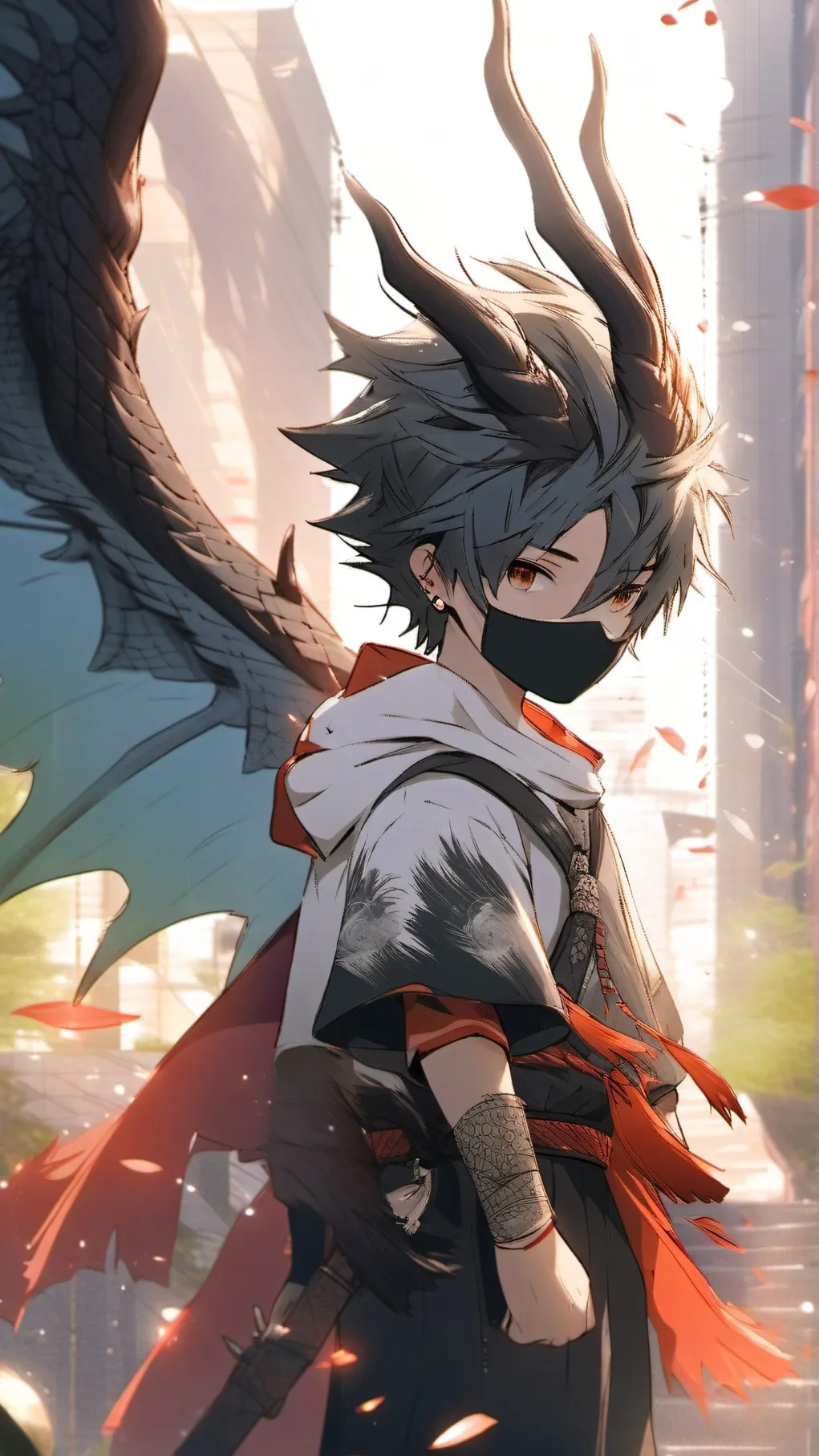 ai character: Masked dragon boy background