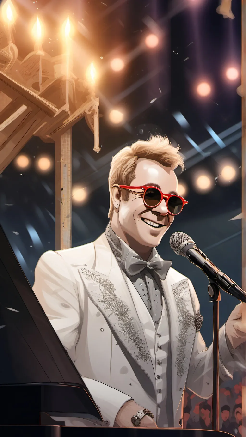 ai character: Elton John  background