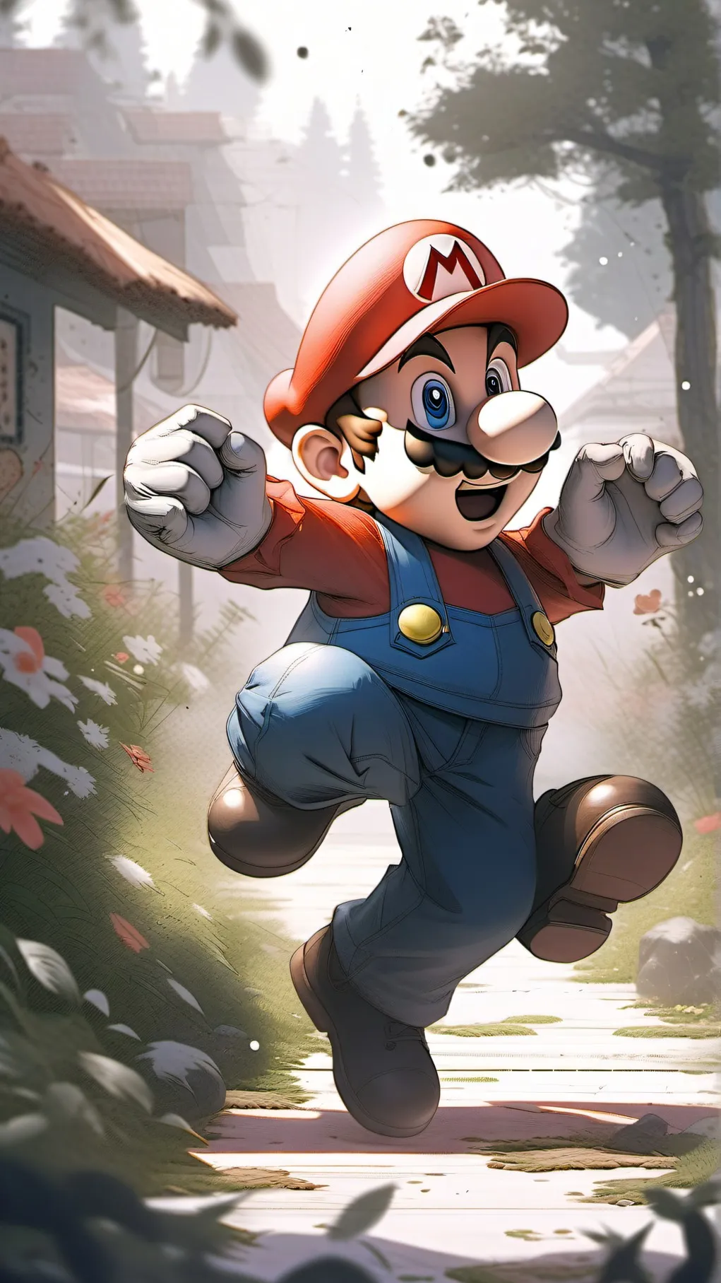 ai character: MARIO BREAKDANCING background