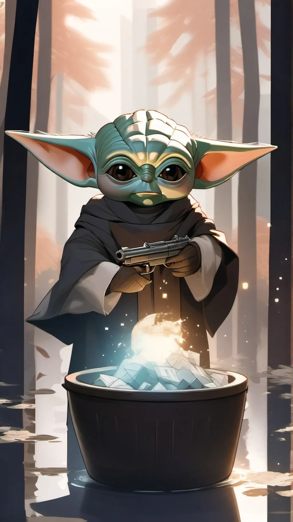 ai character: robber baby yoda background
