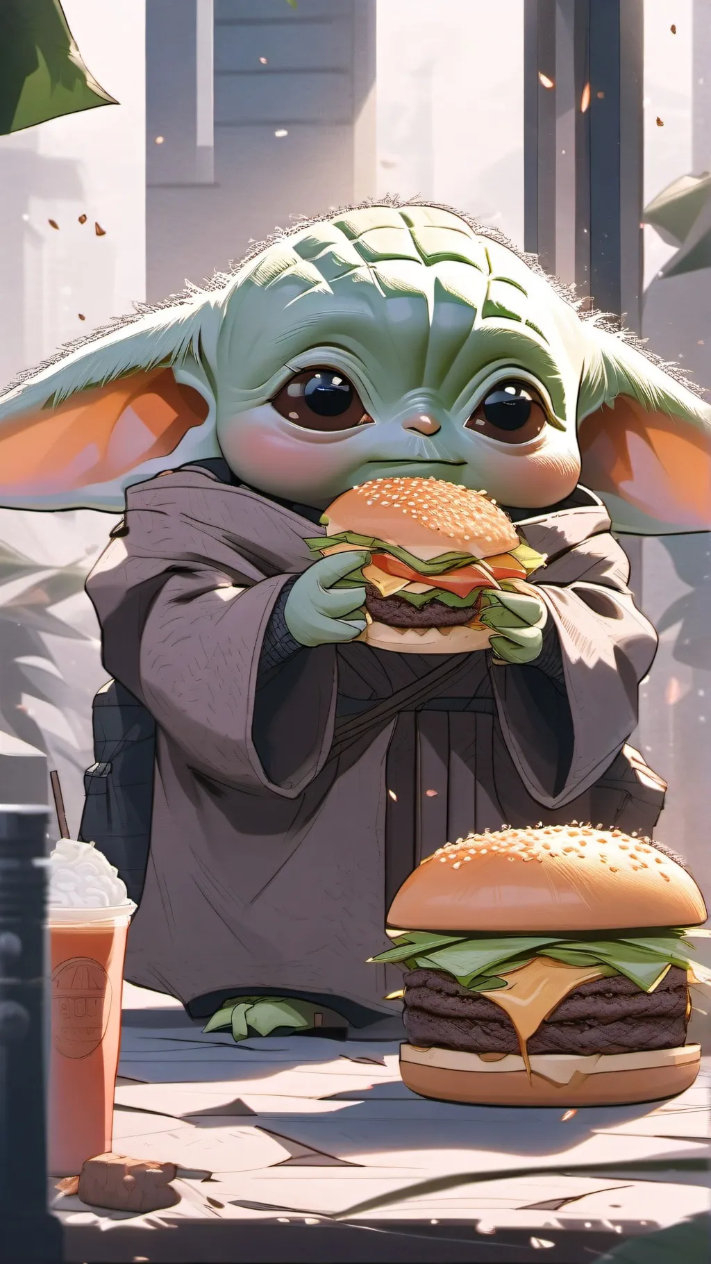 ai character: Big back Baby Yoda background