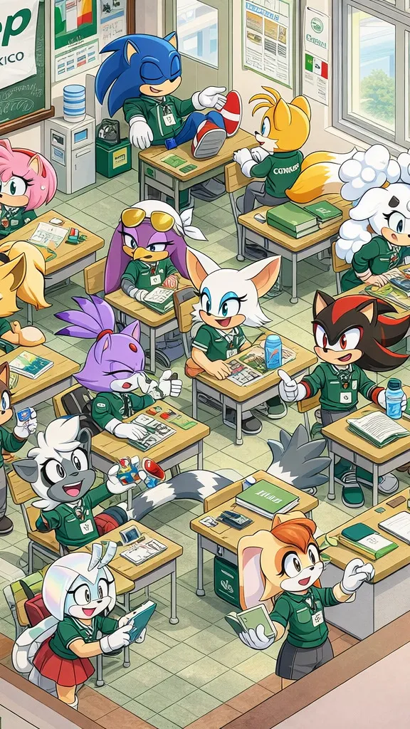 ai character: Escuela con Sonic background