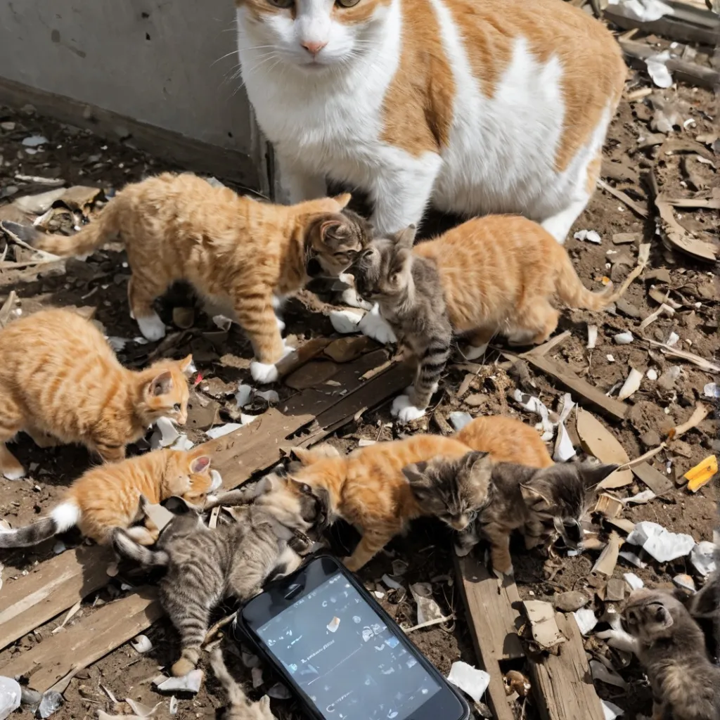 chat with ai character: Mama cat and kitte