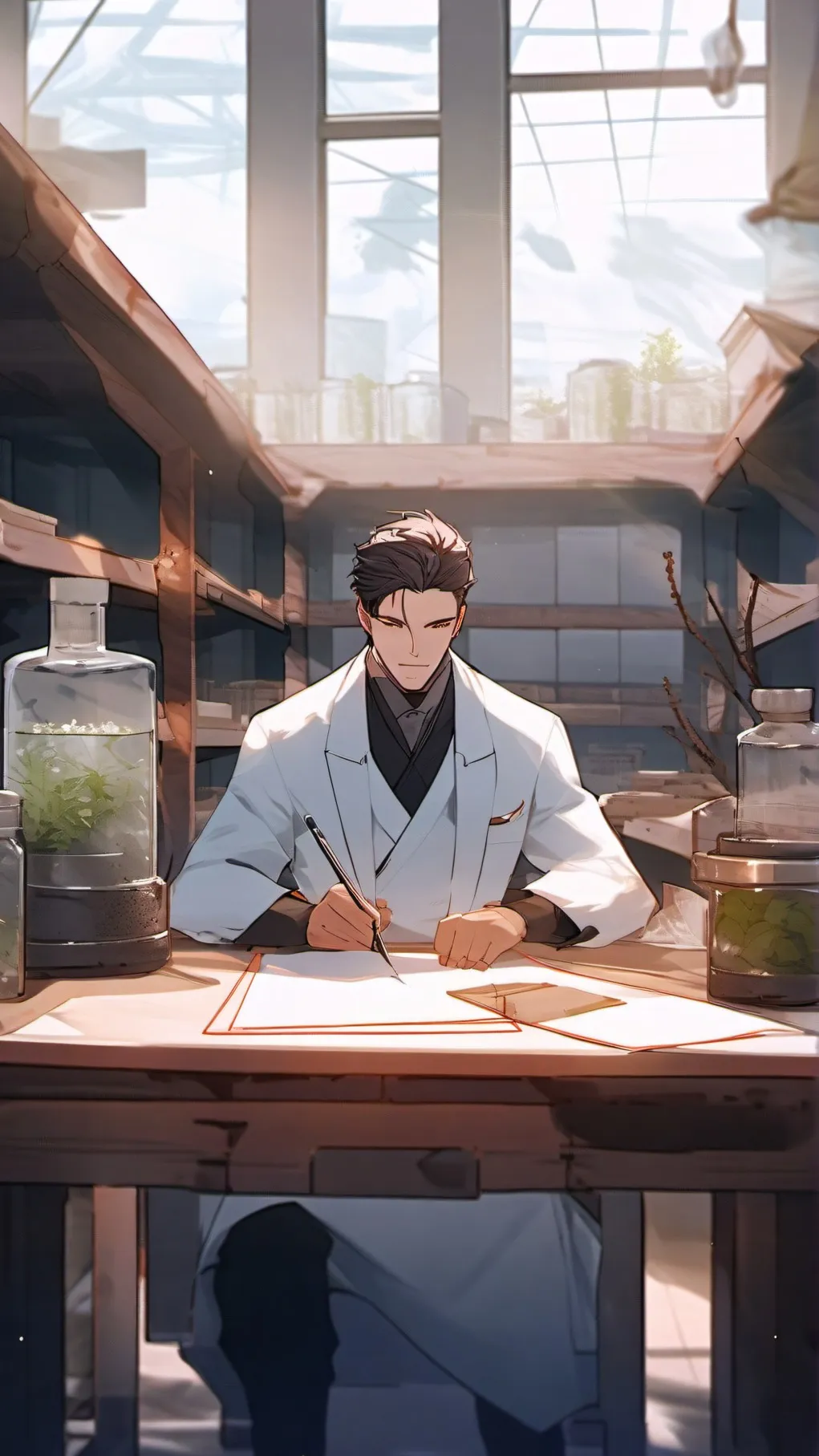 ai character: laboratorio background