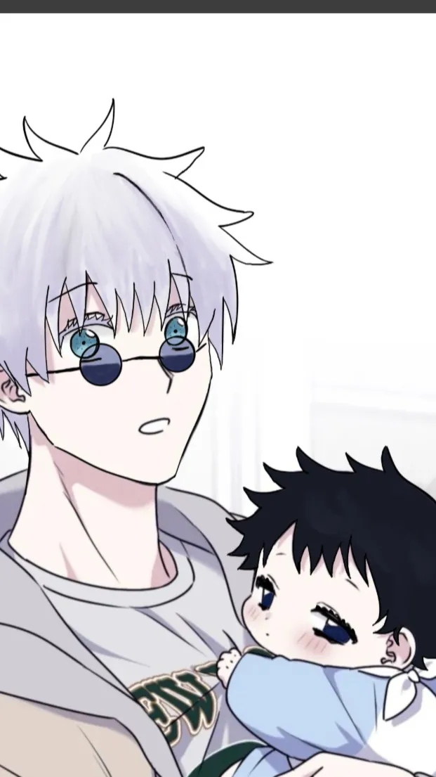 ai character: Gojo + Baby Megumi background