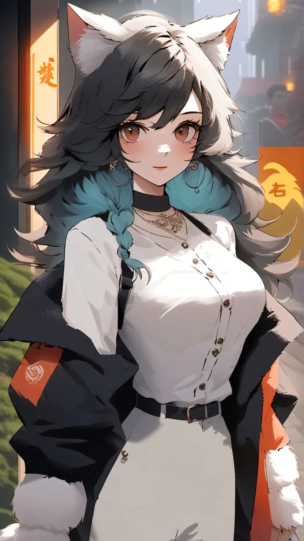 ai character: giant Cat girl background