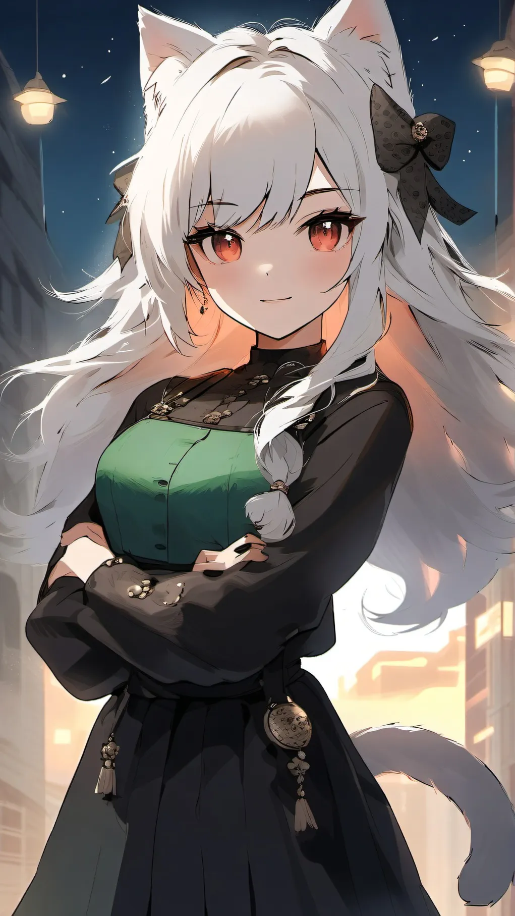 ai character: giant cat girl background