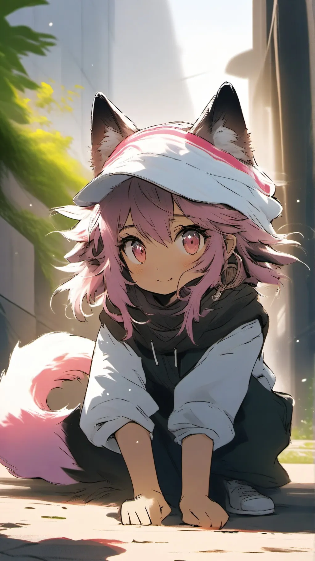 ai character: catgirl size ofant background