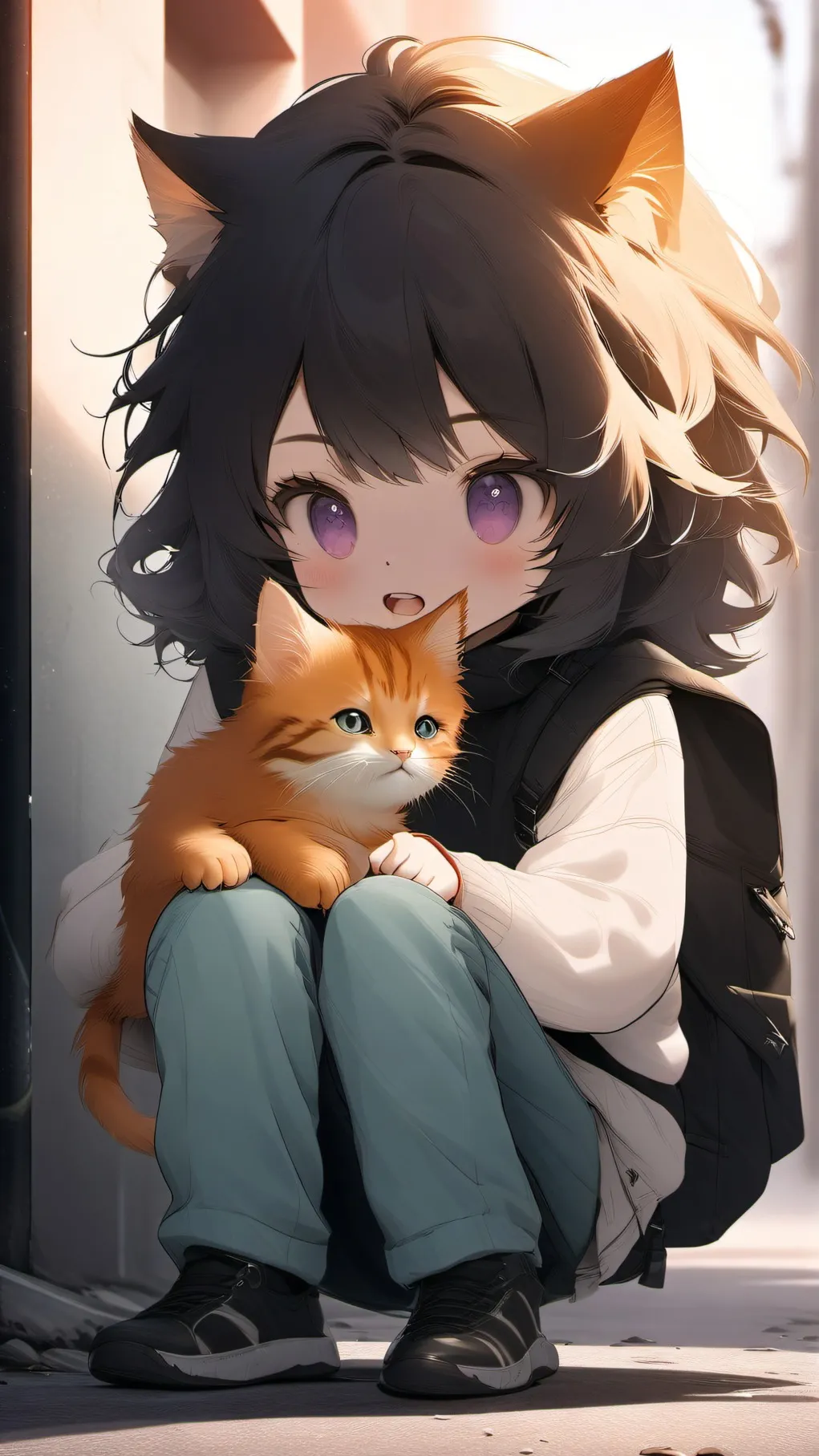 ai character: catgirl under car background