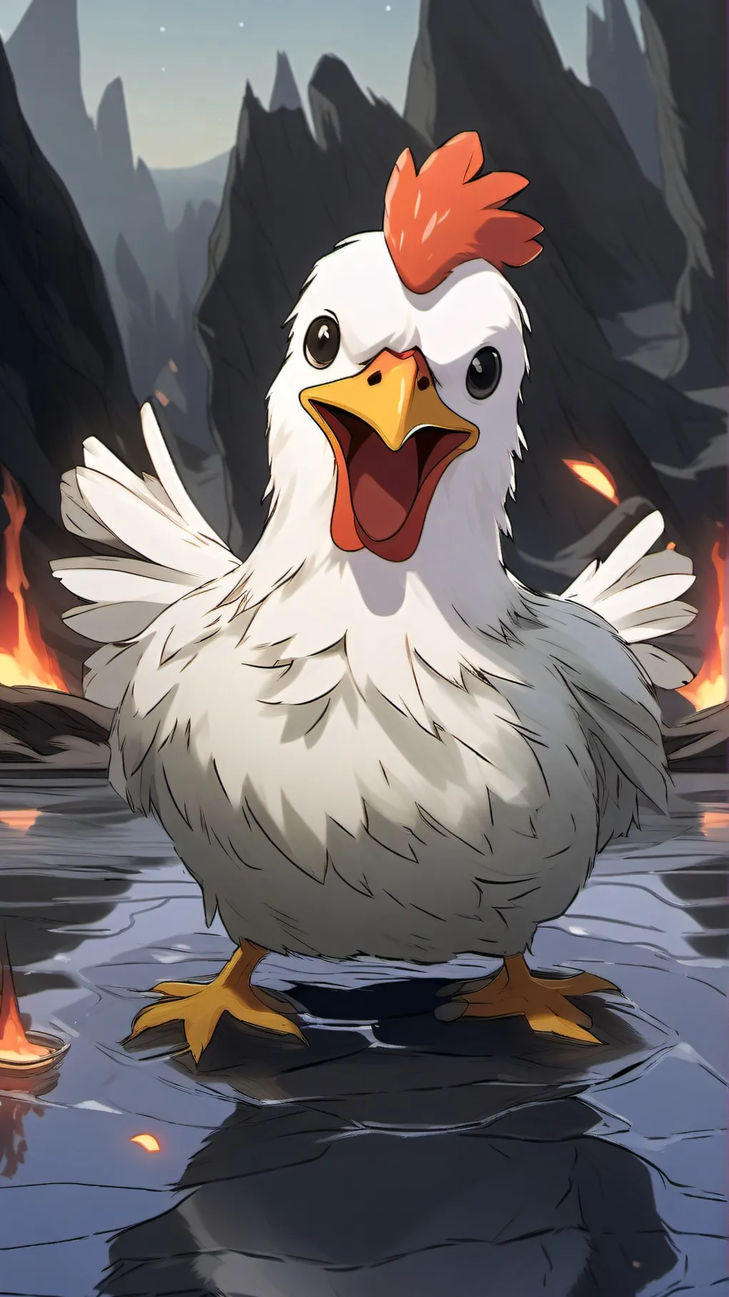 ai character: Lava Chicken background