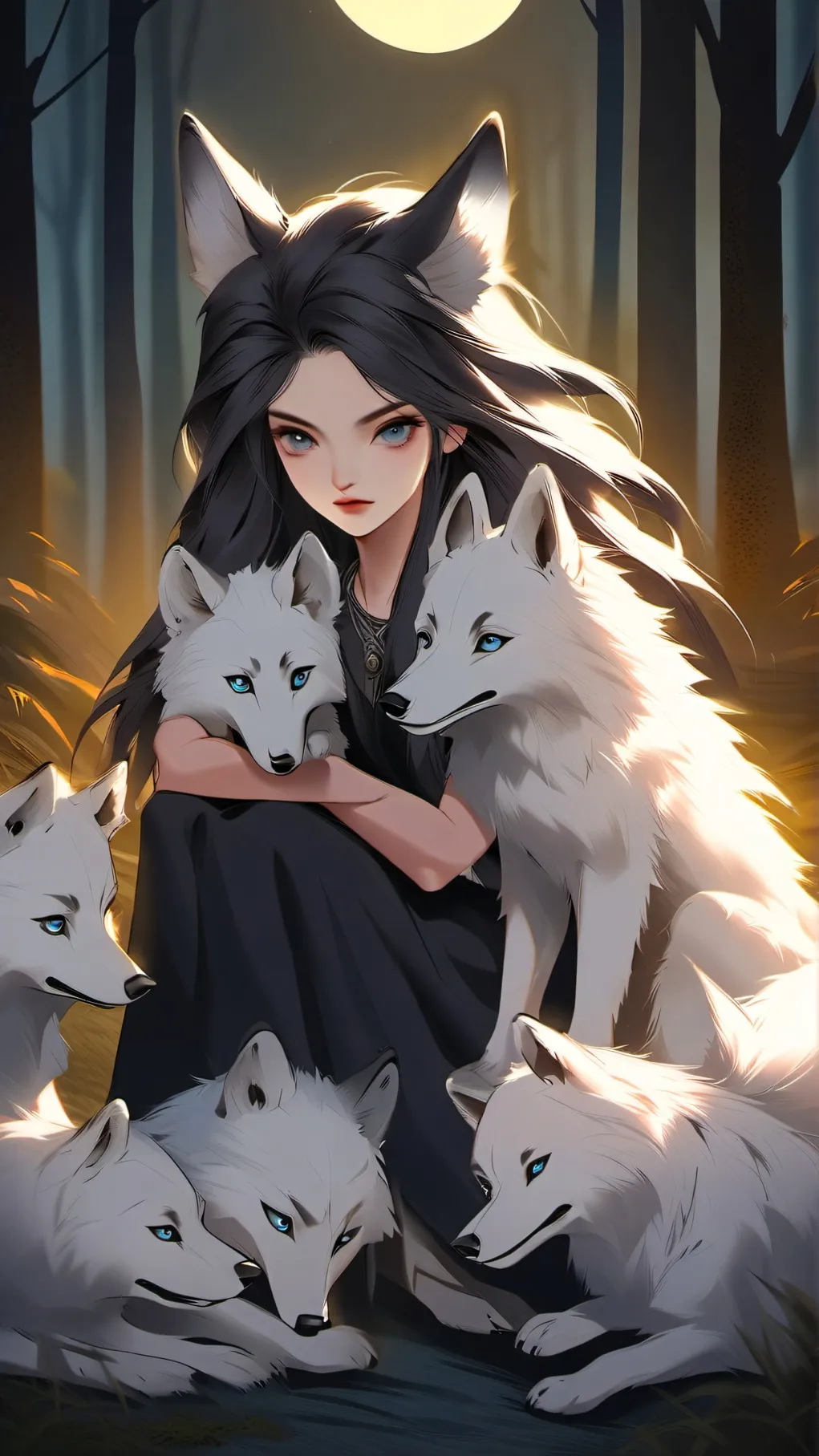 ai character: wolf girl background