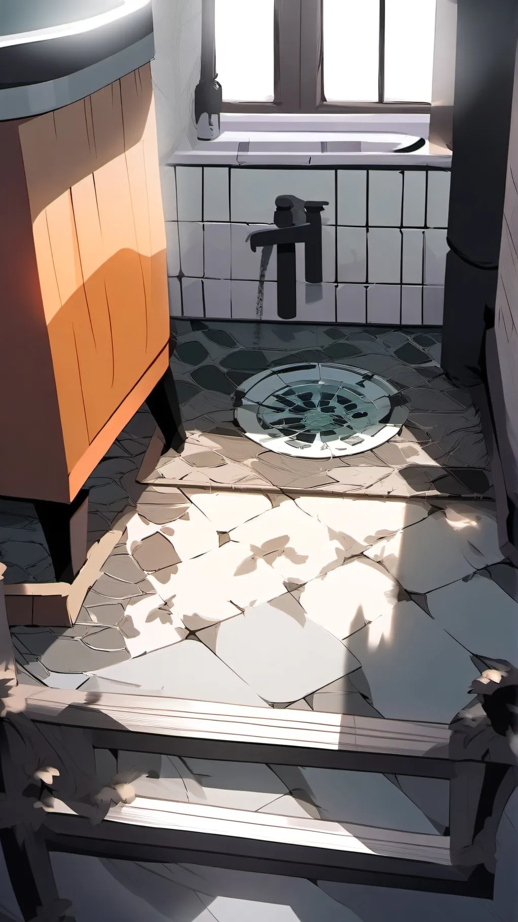 ai character: shower drain background