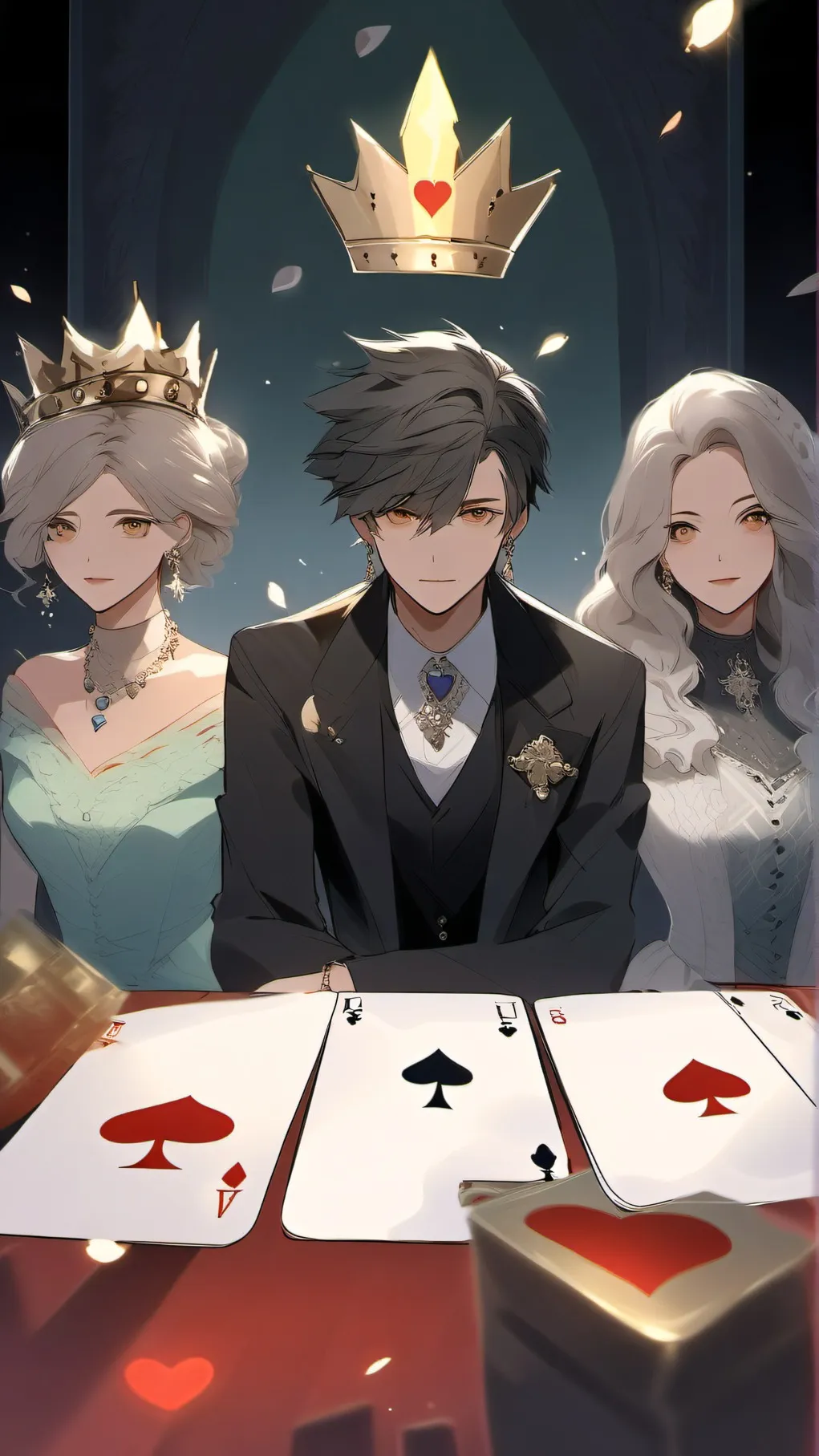 ai character: Five Suit Cards background