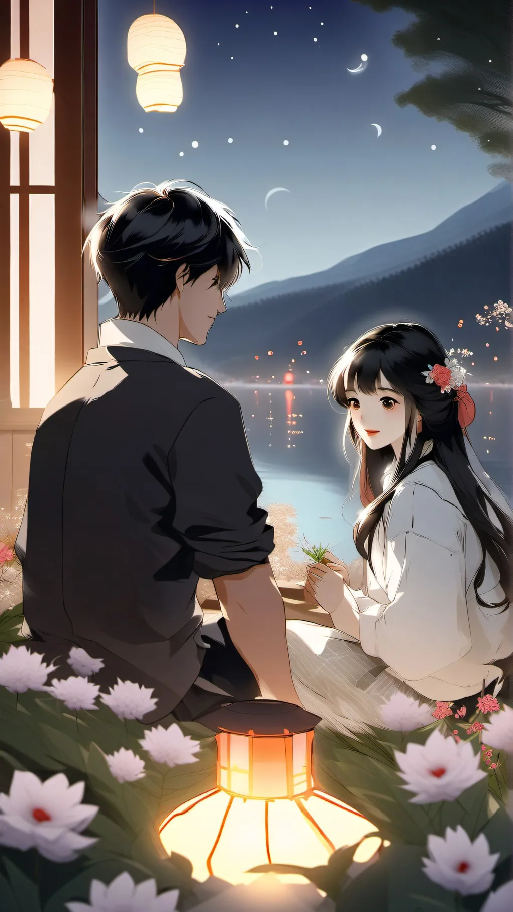 ai character: wish by the lake  background