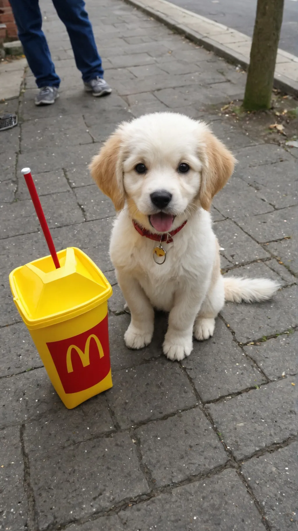 ai character: Dog Mcdonalds work background