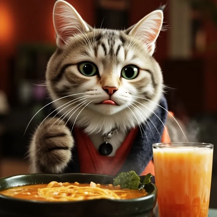 chat with ai character: Cat eat ur food