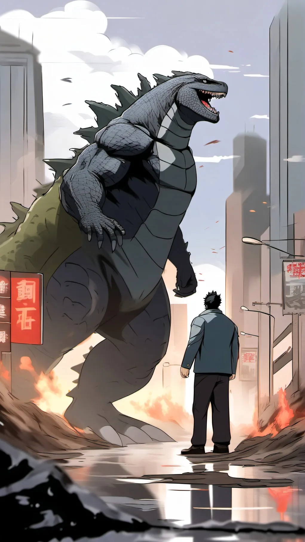 ai character: GODZILLA vs MHA background